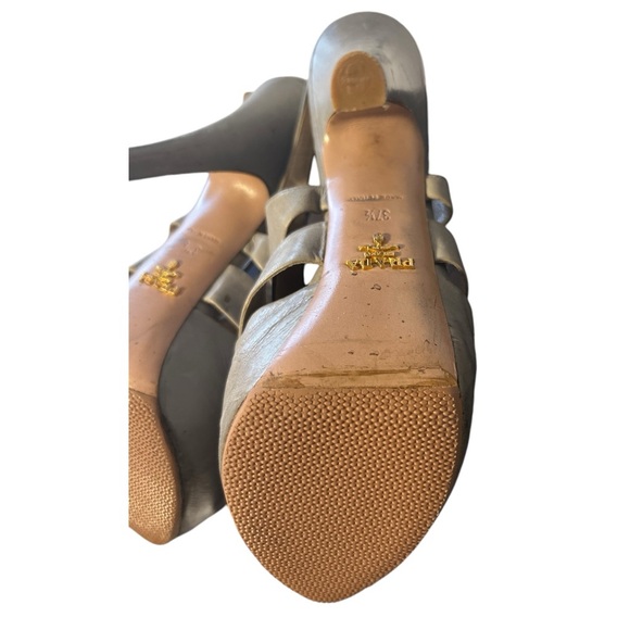 Prada Grey Leather 7 1/5 4” Heels - Picture 8 of 9